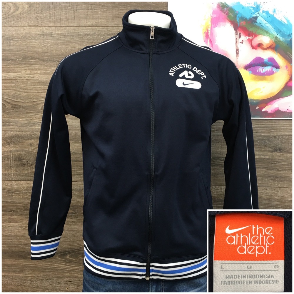 VINTAGE Nike Athletic Dept Mens Y2K Track Jacket Navy Blue Full‎ Zip Striped L